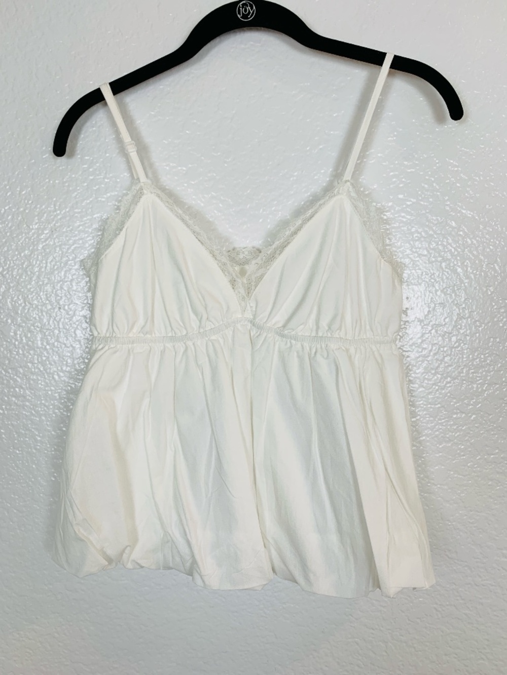 White Bubble Tank Top Womens Small Cami Babydoll Lace Trim Cottage Coquette Crop